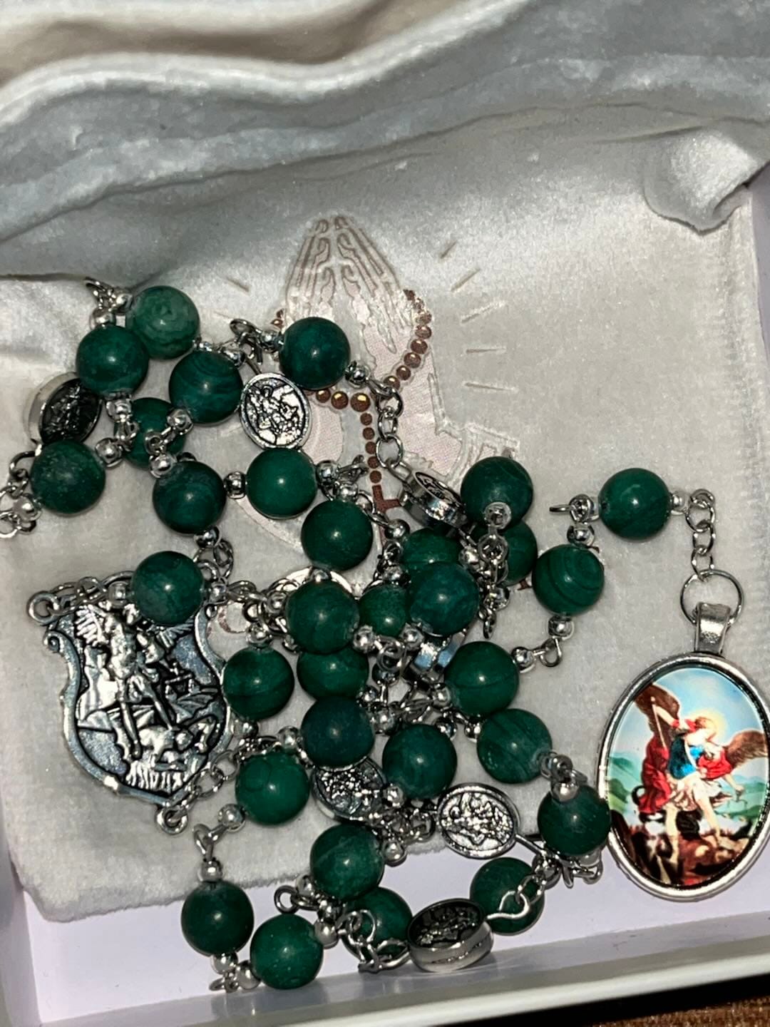Customer photo review of Solacebeads St. Michael Chaplet With Malachite & Archangel Medals: Shield Of Protection