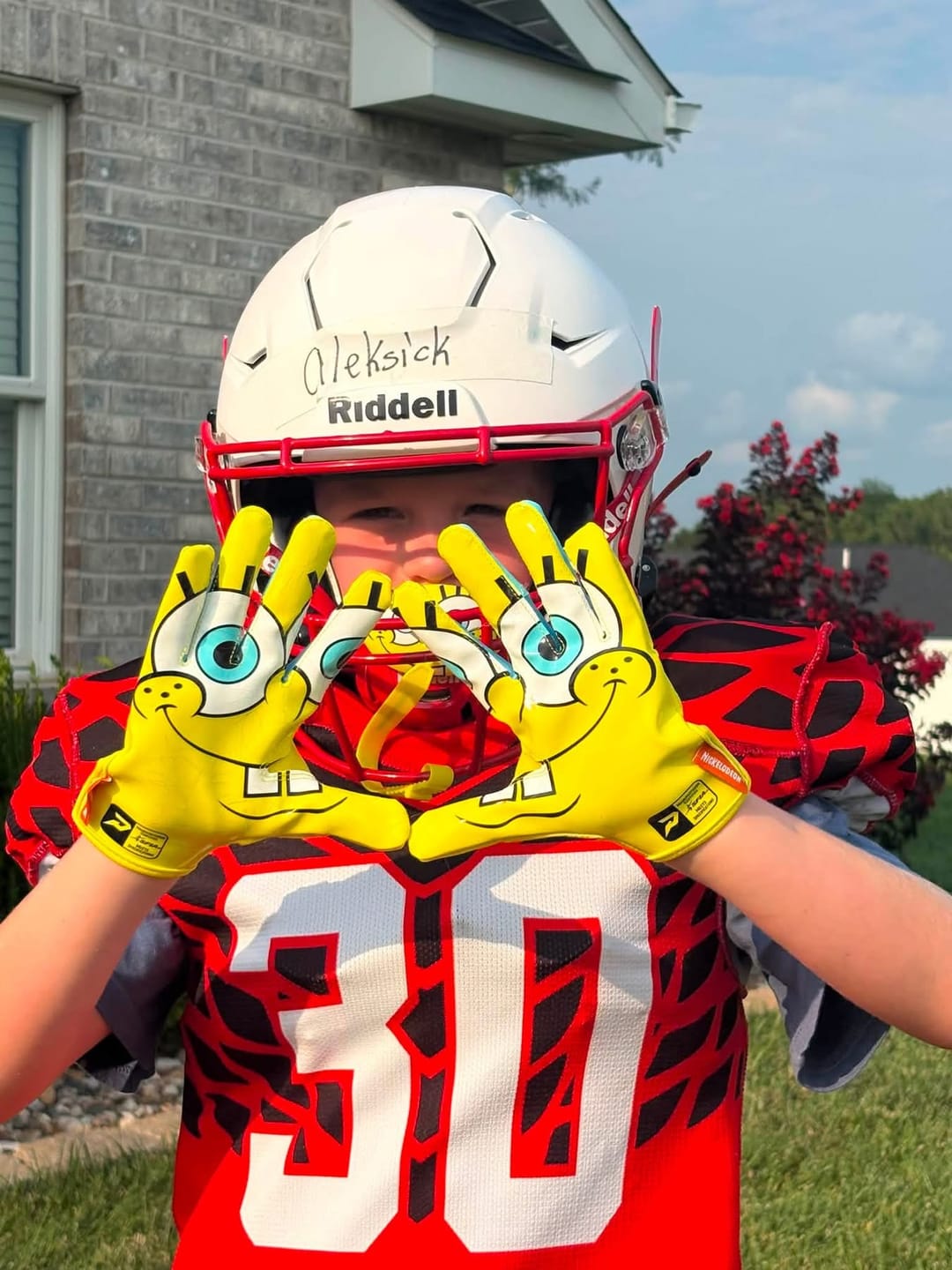 Customer photo review of SpongeBob Football Gloves - VPS5 By Phenom Elite