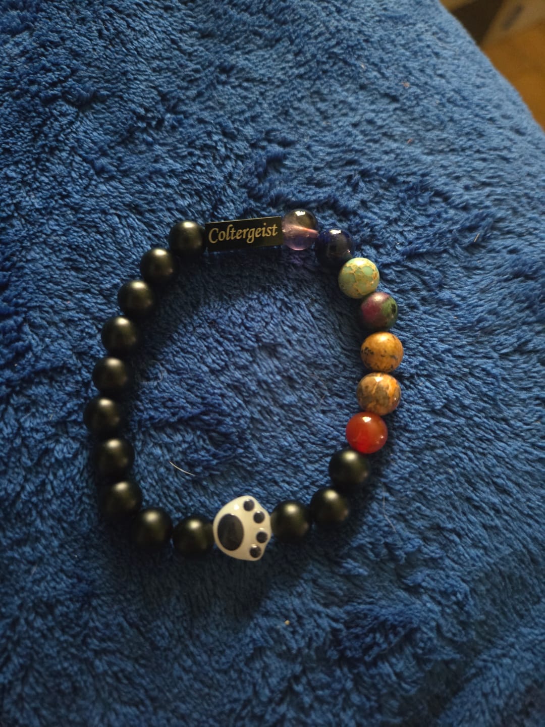 Customer photo review of Dog Memorial Gift for Lost Dogs and Cats Rainbow Bridge Pet Memorial Bracelet  – Obsidian Beads with Paw Charm Memorial Jewelry