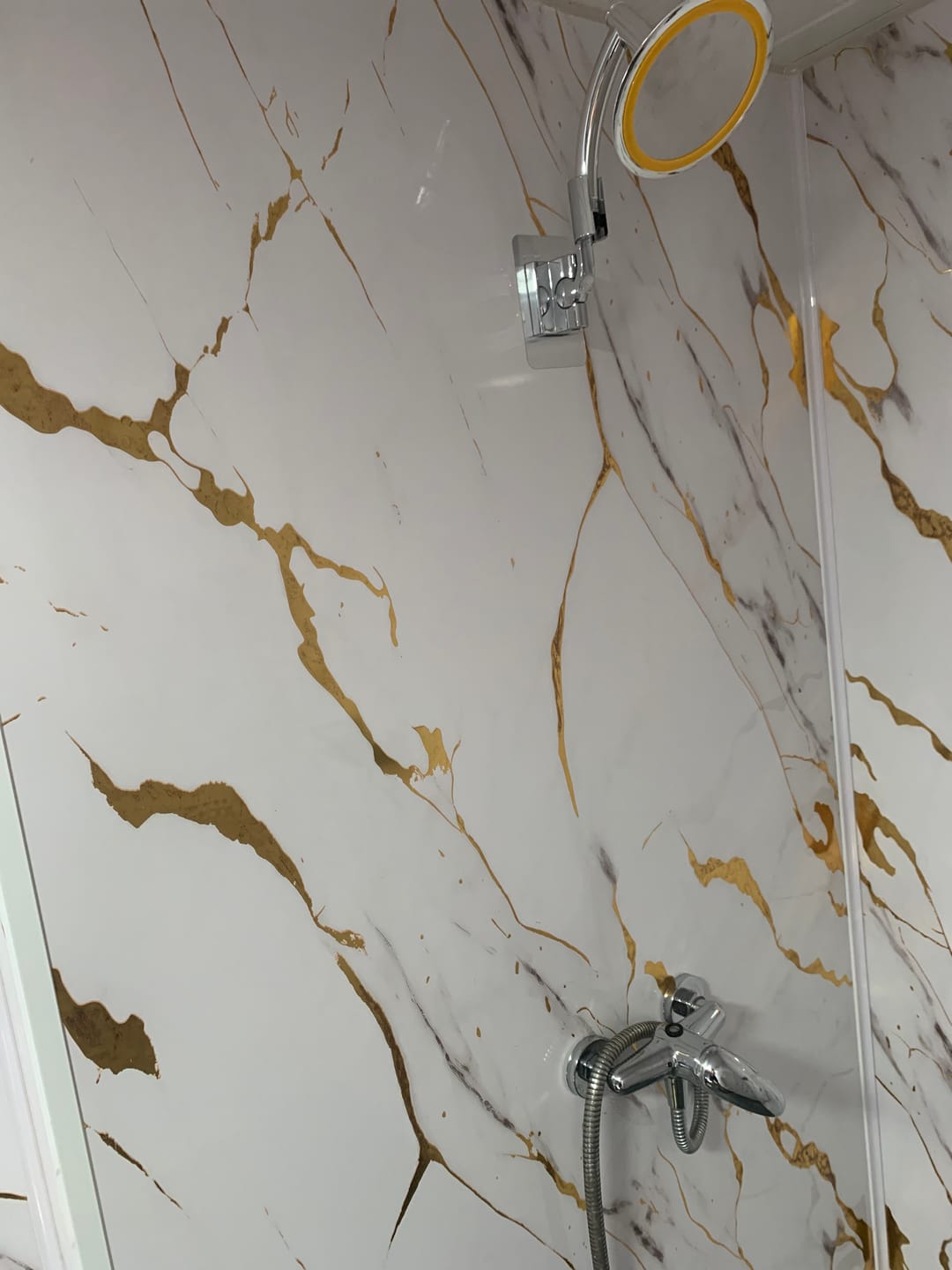 Customer photo review of Premium White Gold Gloss Shower Wall Panel - 1M x 2.4M