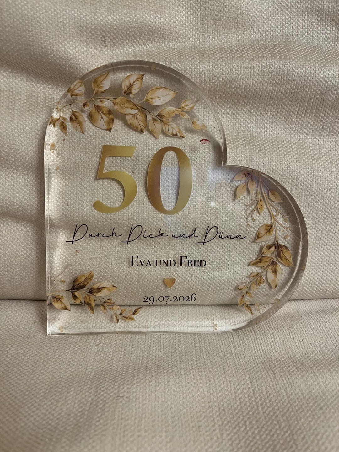 Customer photo review of Goldene Hochzeit - Personalisiertes Glasherz für Paare zum 50. Hochzeitstag