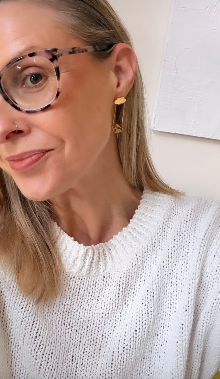 Customer photo review of Ivy and Archie in the Clouds Earrings - Gold