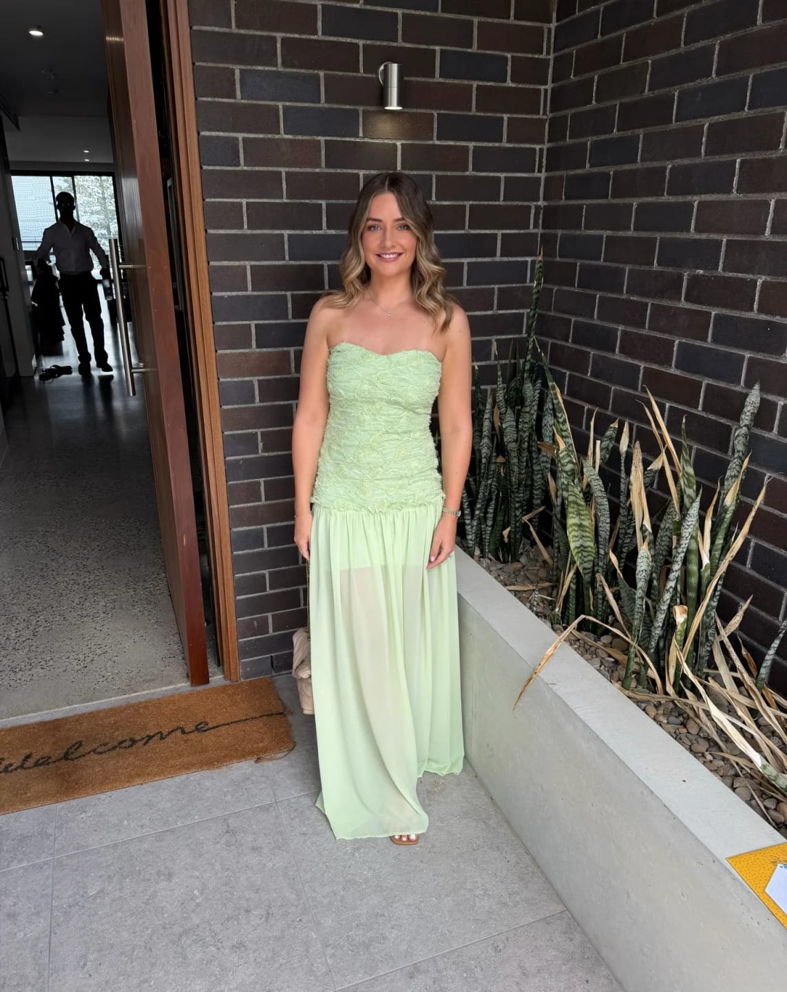 Customer photo review of Victoria Strapless Floral Lace Maxi Dress