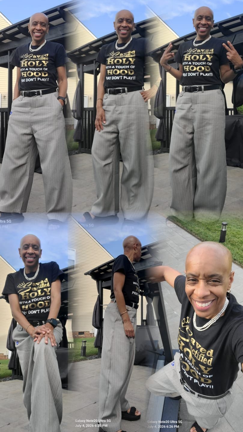 Customer photo review of Aelfric Eden Pinstripe Baggy Barrel Pants