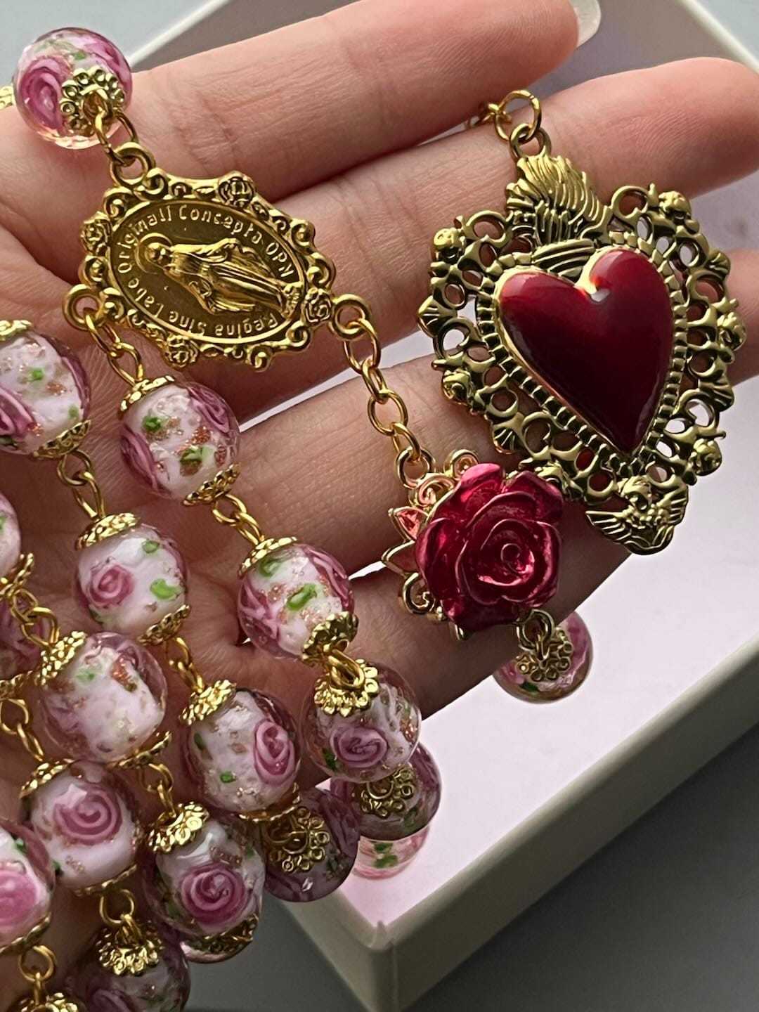 Customer photo review of SolaceBeads Handmade Floral Glass Rosary : Lampworkbeads Beads with Rose, Crafted With Devout Spirit