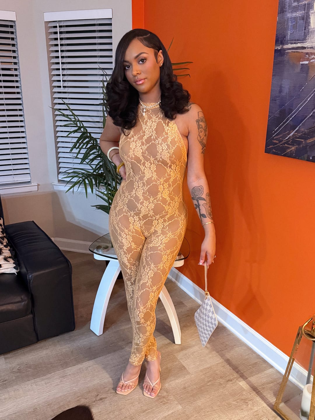 Customer photo review of Privé Lace Jumpsuit - Peach