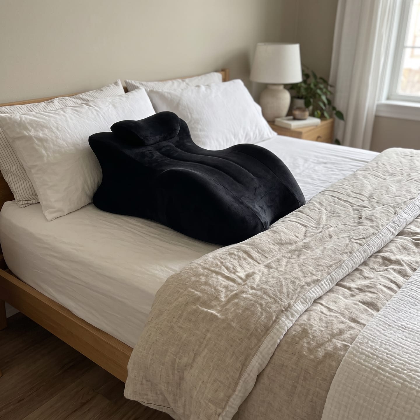 Customer photo review of The Pillow That Makes Her Grip The Sheets