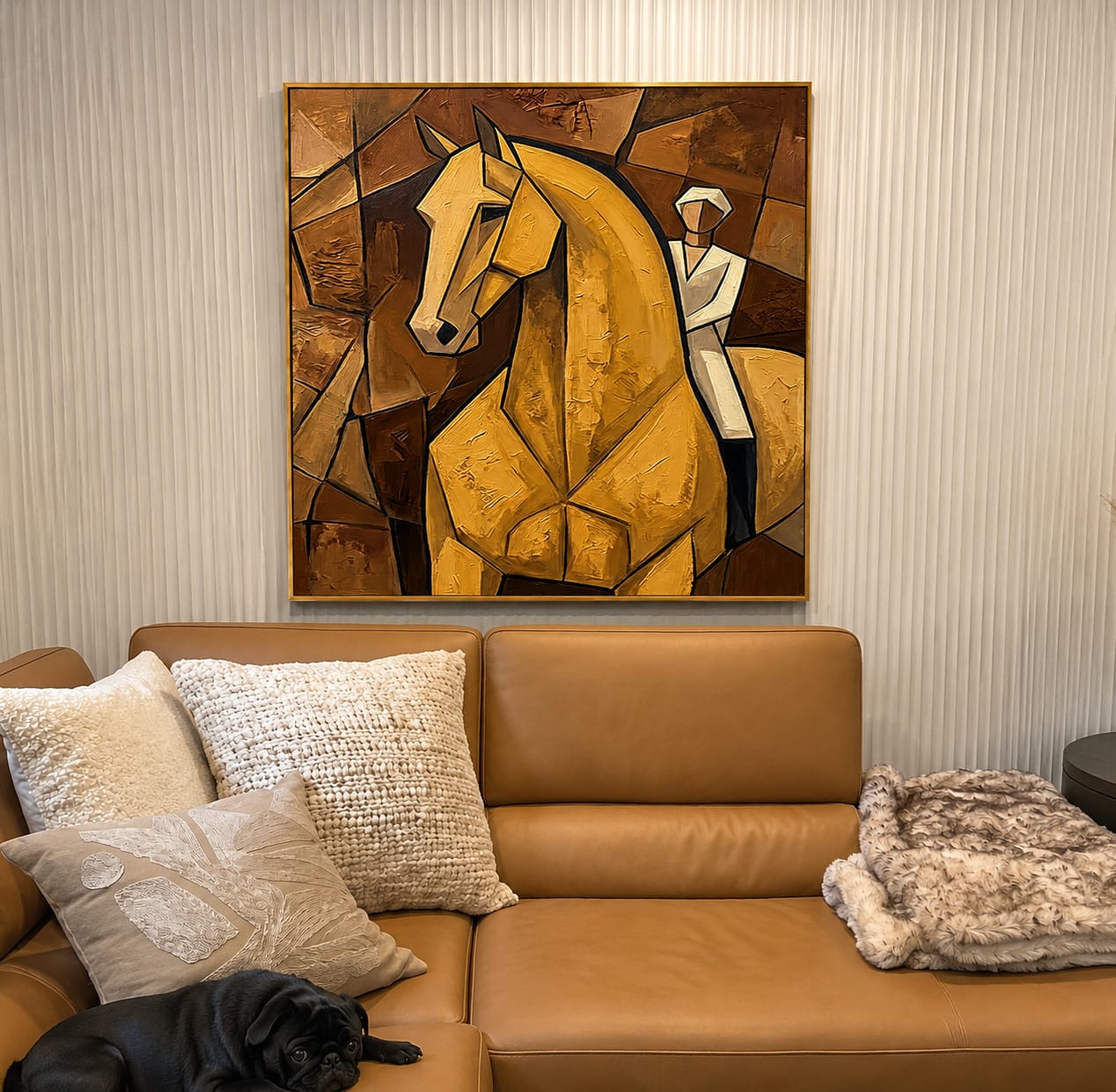 Customer photo review of "Golden Equestrian" – Cubist Horse Rider Oil Painting in Warm Brown Tones