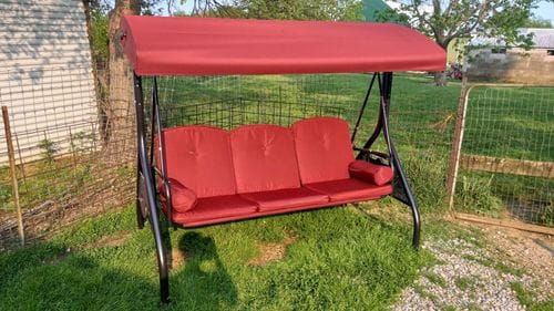 Customer photo review of Homrest 3-Seat Outdoor Swing with Adjustable Canopy and Backrest for Porch, Wine Red