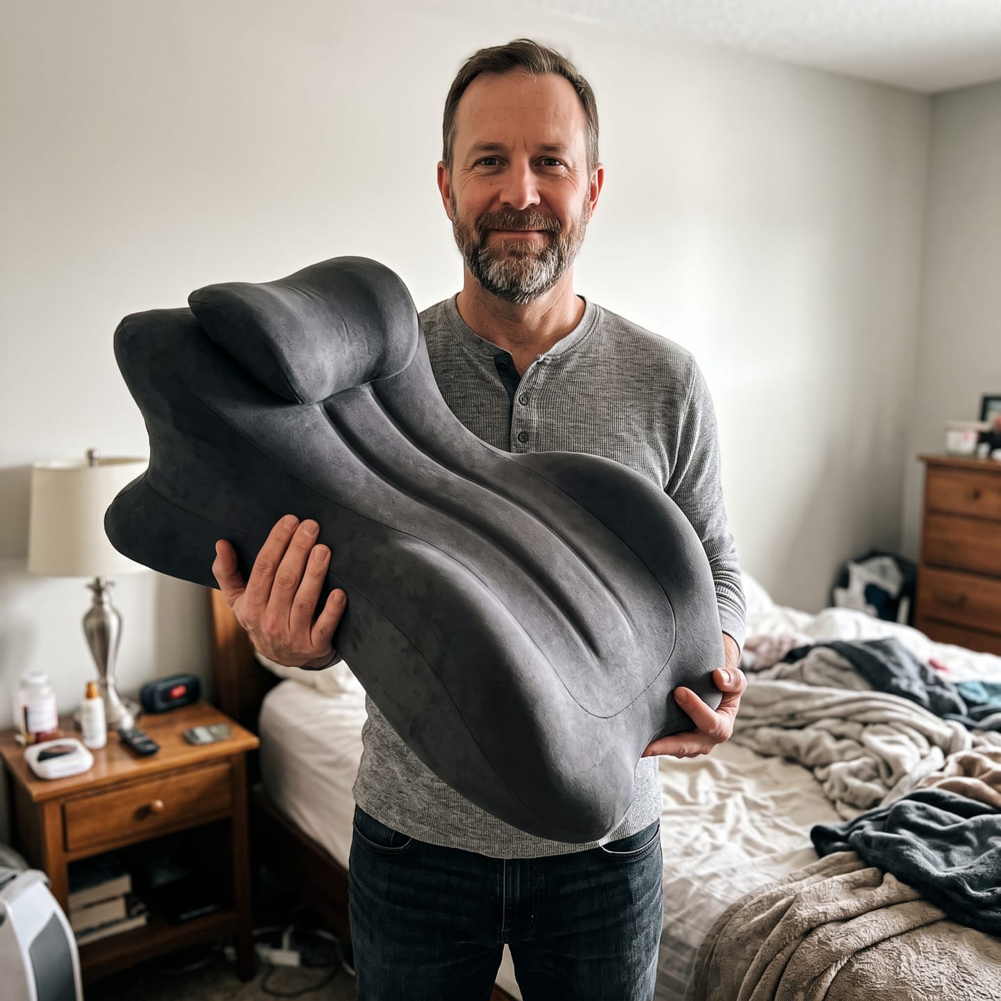 Customer photo review of The Pillow That Makes Her Grip The Sheets