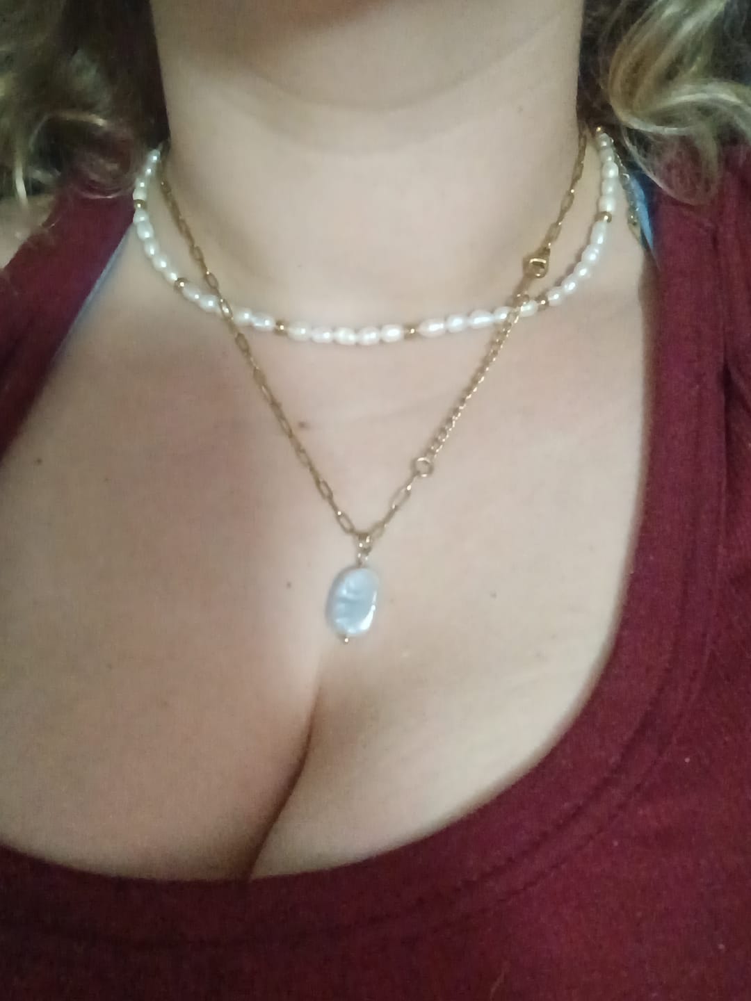 Customer photo review of Hanalei Pearl Coin Paperclip Necklace (Bundle)
