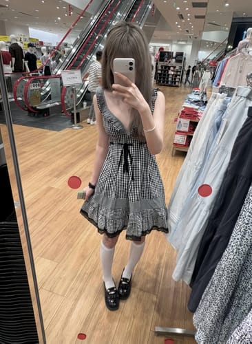 Customer photo review of Black and white checkered dress