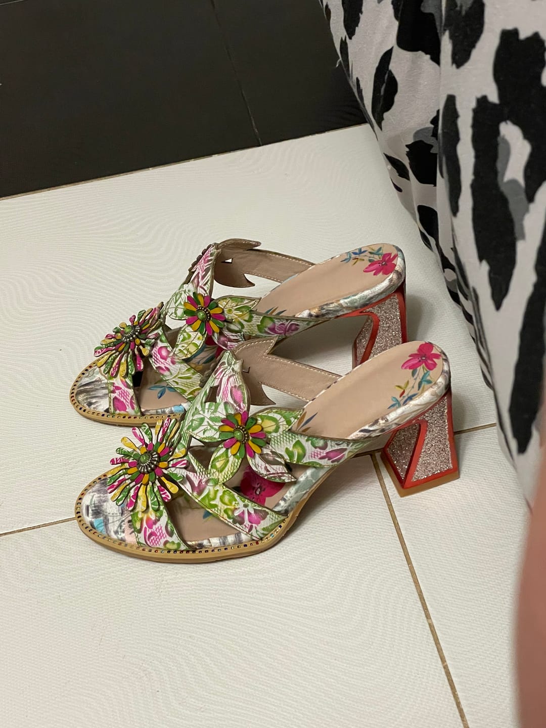 Customer photo review of Vibrant 3D Floral Cut-Out Sandals