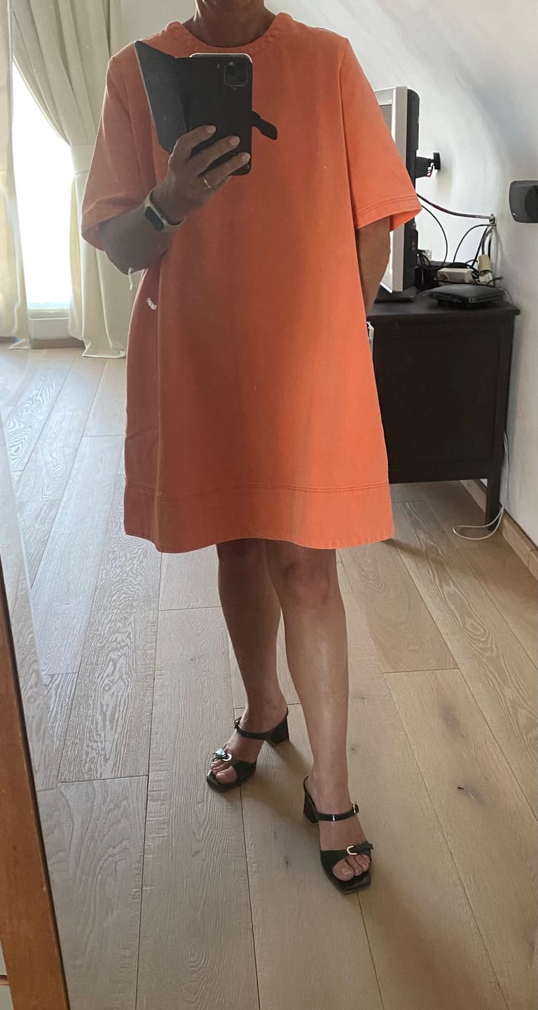 Customer photo review of CHARLENE DENIM DRESS - ORANGE