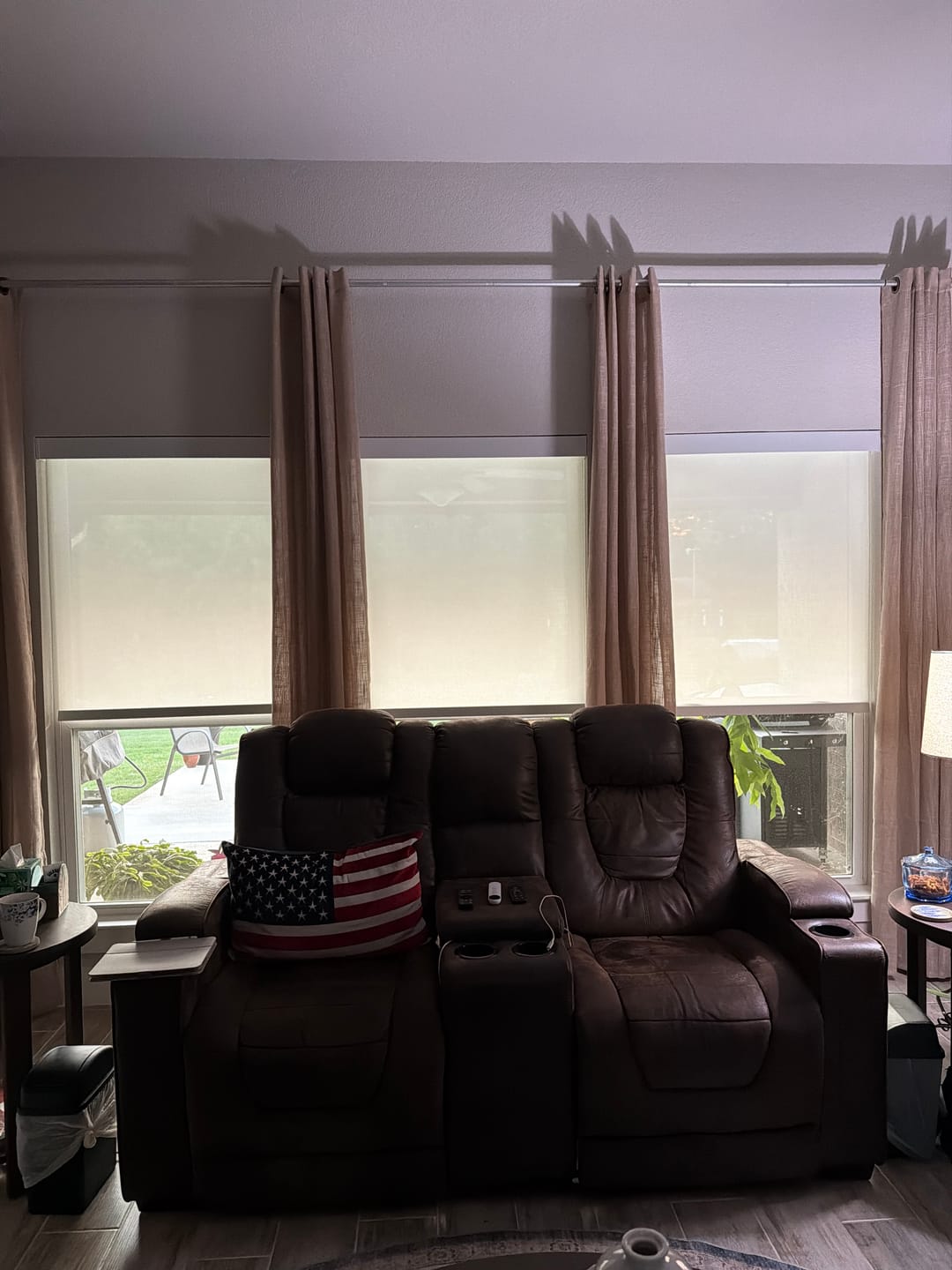 Customer photo review of Bringnox Motorized Light Filtering Roller Shades 50% Blackout Sunscreen