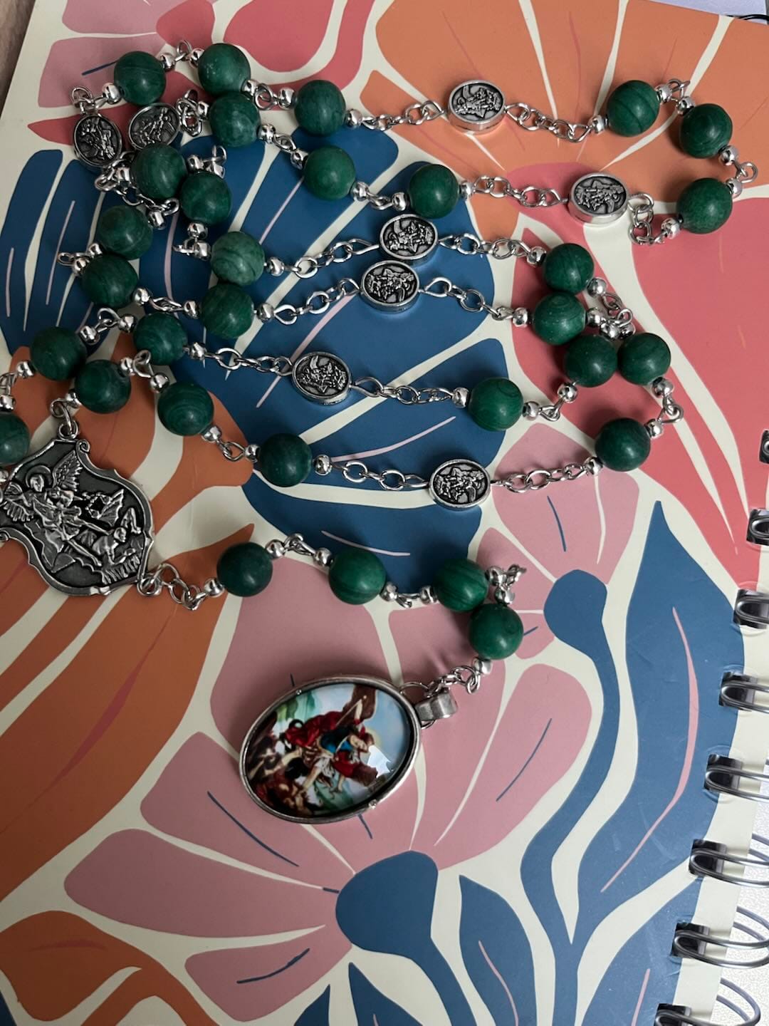 Customer photo review of Solacebeads St. Michael Chaplet With Malachite & Archangel Medals: Shield Of Protection