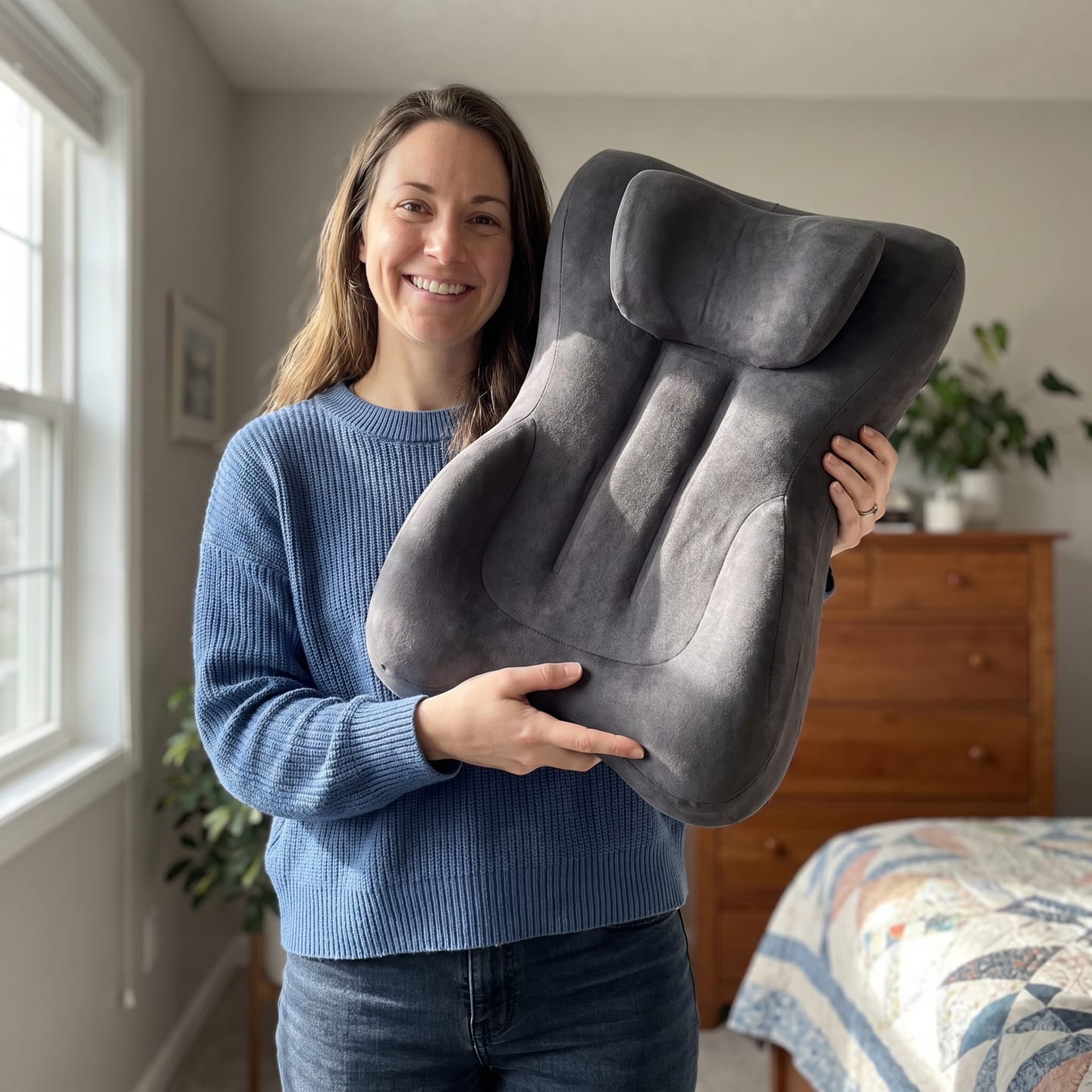 Customer photo review of The Pillow That Makes Her Grip The Sheets
