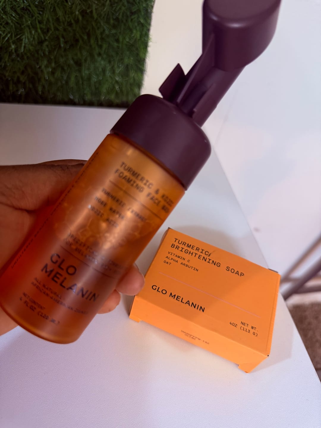 Customer photo review of Turmeric Brightening Soap (with Vitamin C, Alpha Arbutin, Oat)