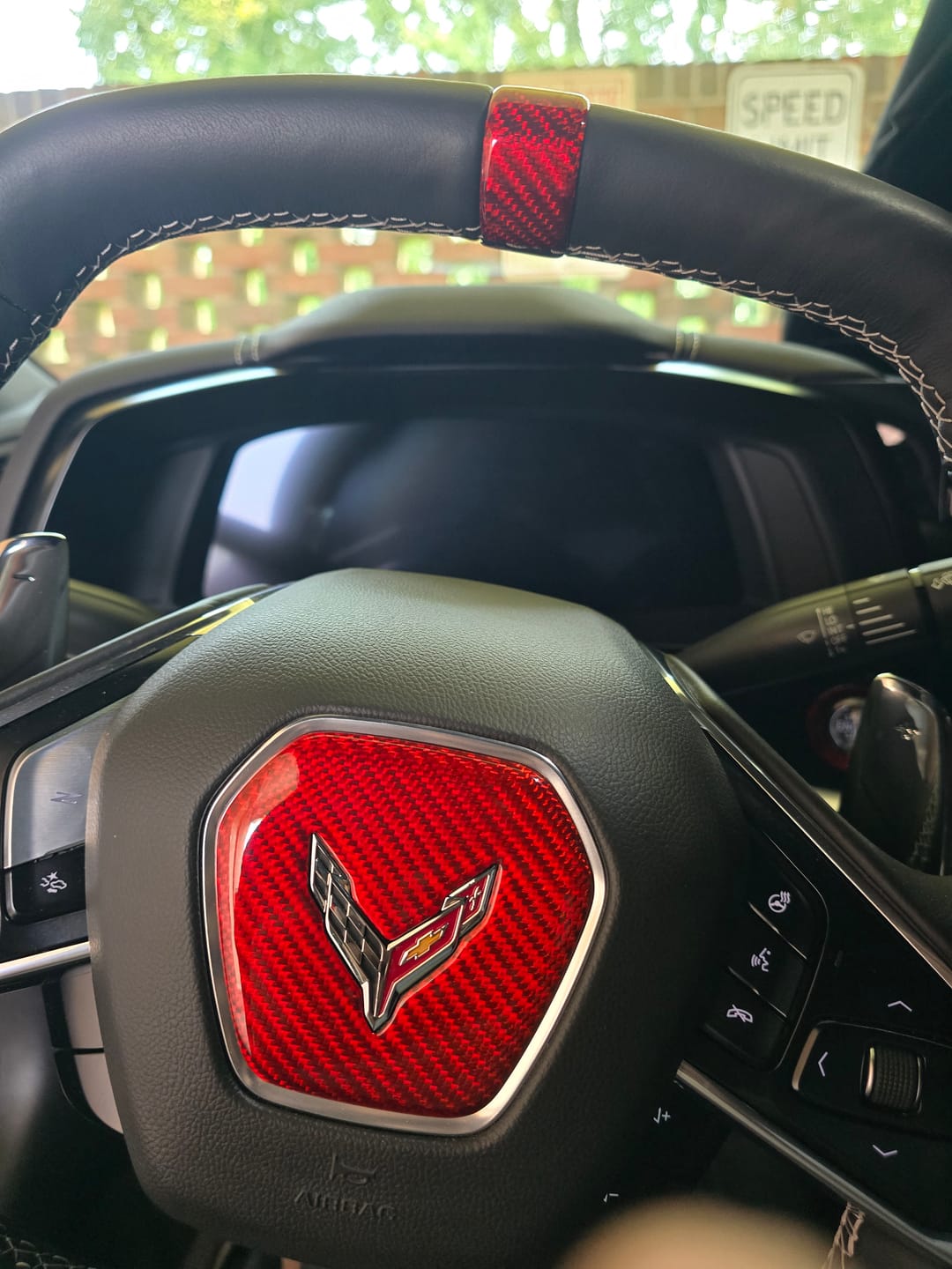 Customer photo review of C8 Corvette Real Carbon Fiber Steering Wheel Racing Stripe Covers (2020–2026)