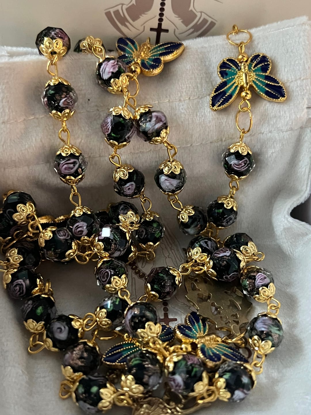 Customer photo review of SolaceBeads Black Lampwork Floral Beads Rosary--The Radiant Grace Rosary: Hand-Blown Solace