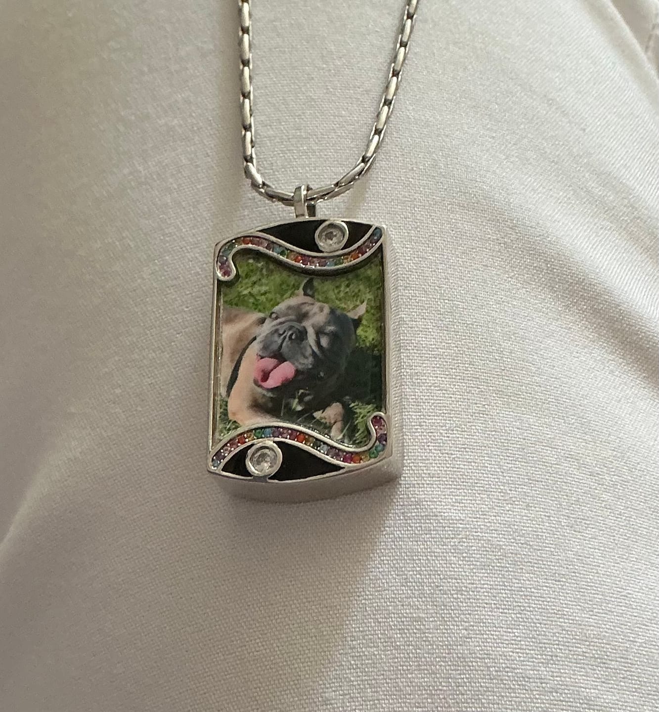 Customer photo review of Rainbow Bridge Pet Ashes Necklace