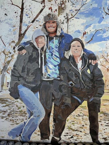 Customer's Professional Brushes used for a detailed custom paint by numbers portrait of three people.