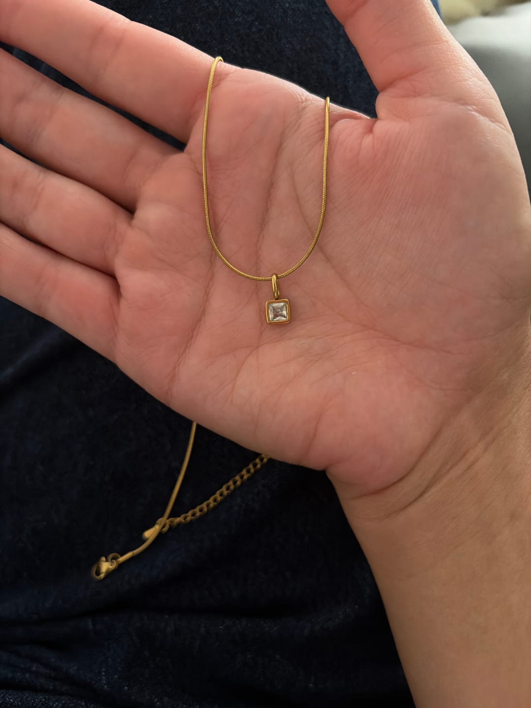 Customer photo review of Square Pendant Birthstone Necklace