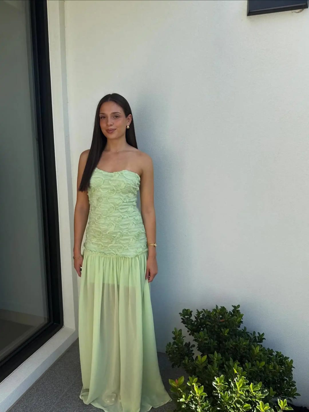 Customer photo review of Victoria Strapless Floral Lace Maxi Dress