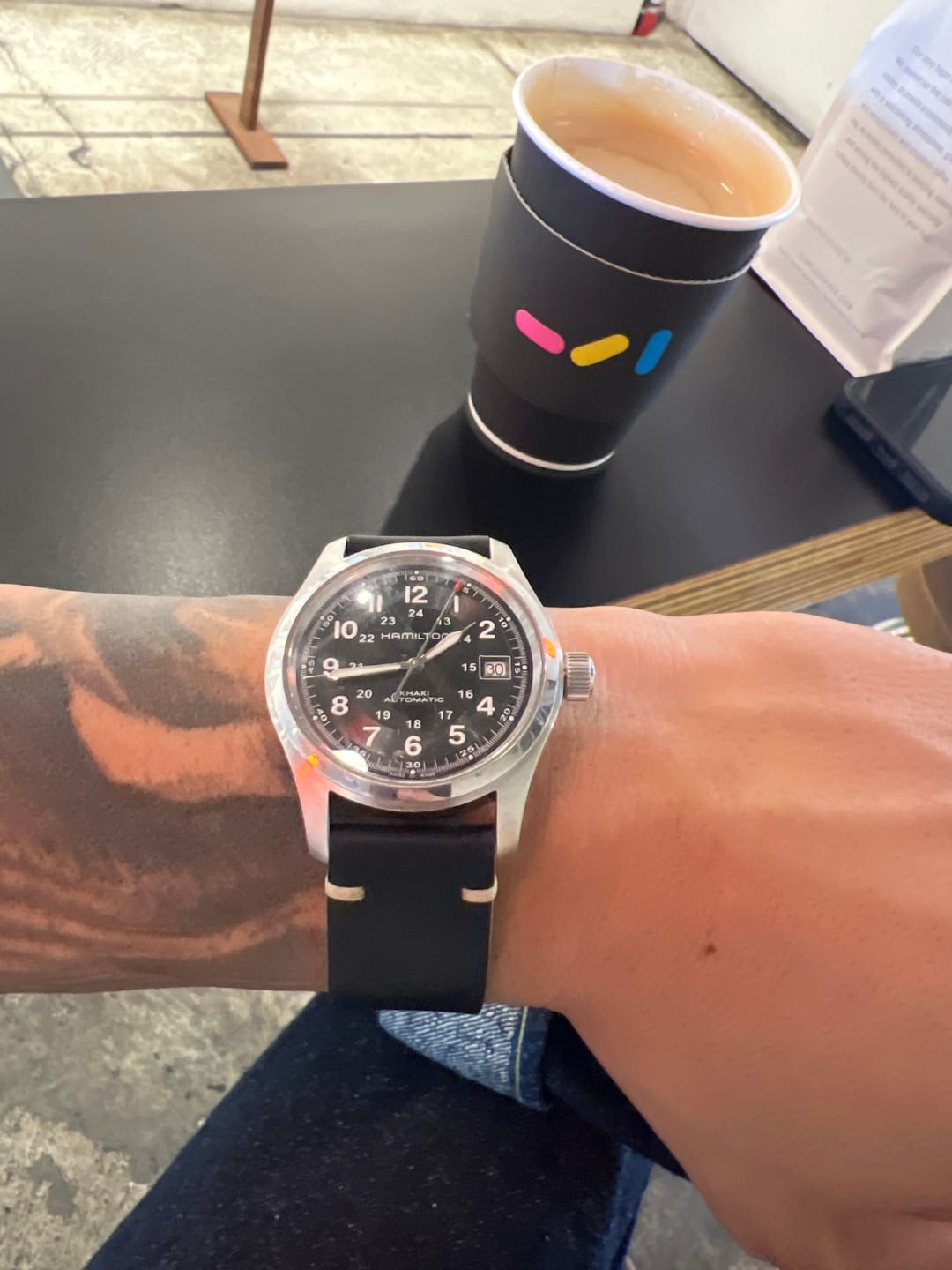 Customer photo review of Horween Black Shell Cordovan Leather Watch Strap, Natural Thread