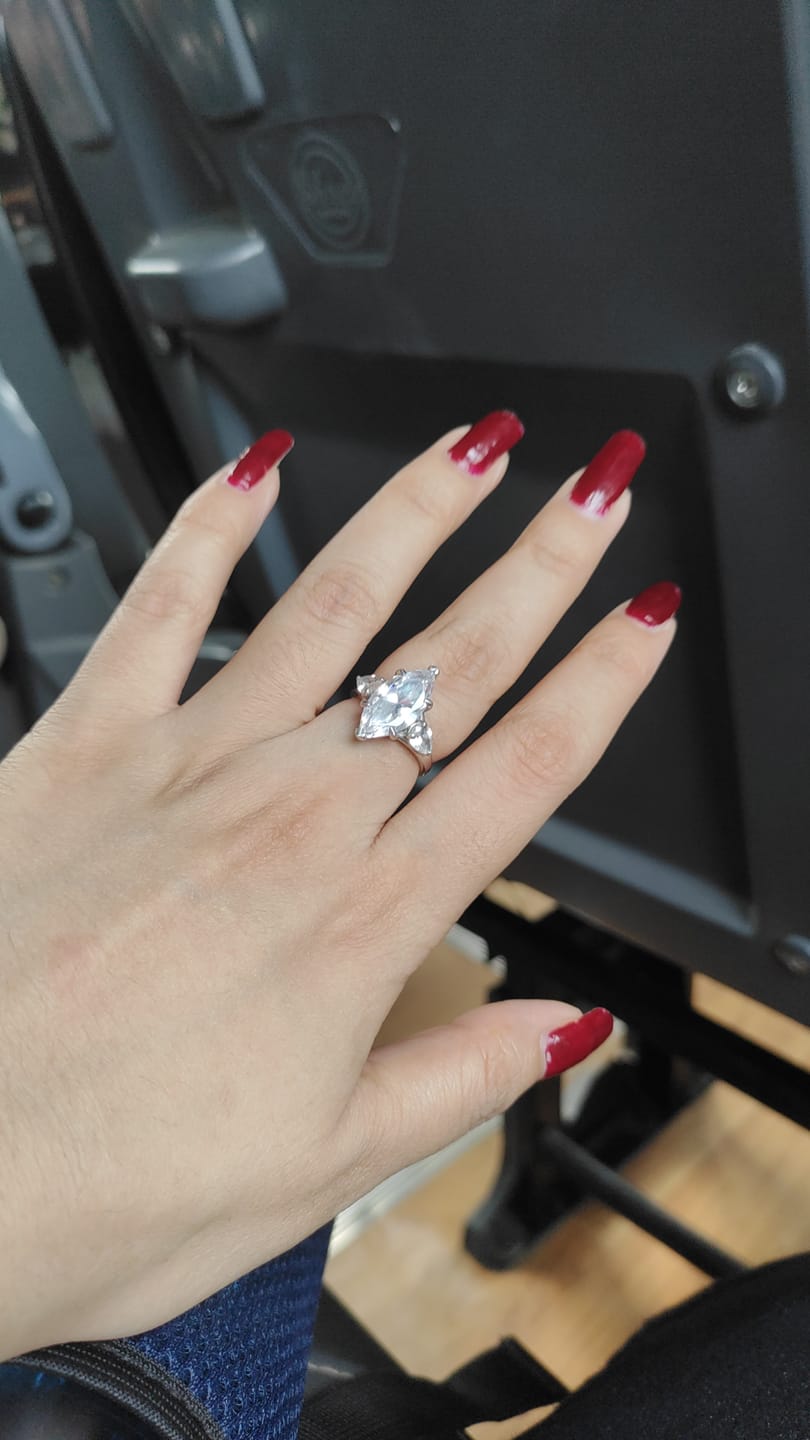 Customer photo review of 4.7Ct Marquise 3-Stone Solitaire Silver Ring
