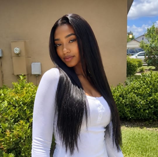 Customer photo review of 4C Edges | Luvwin 180% Density Straight with Yaki Edges Free Parting Undetectable Lace Front Wig | Afro Inspired