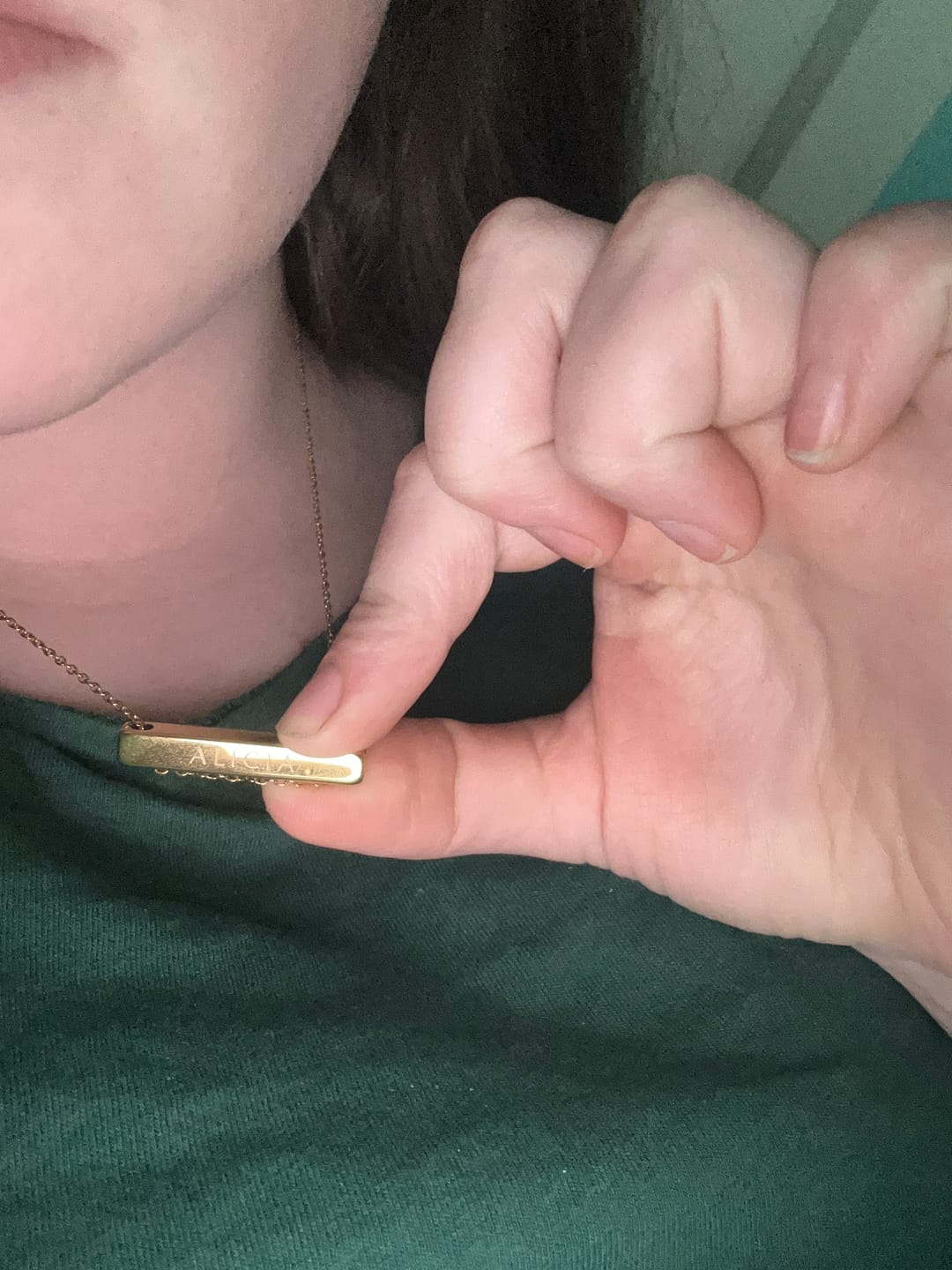 Customer photo review of 3cm Letter Bar Necklace in Gold Horizontal