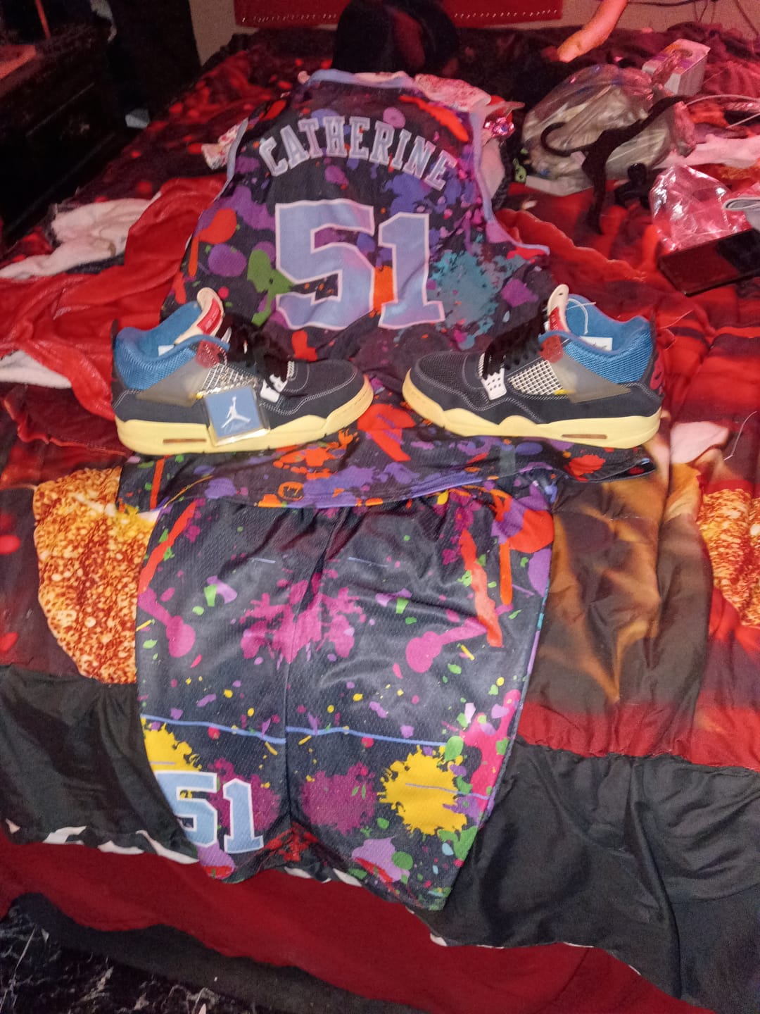 Customer photo review of Custom Graffiti Pattern Light Blue-White Round Neck Sublimation Basketball Suit Jersey