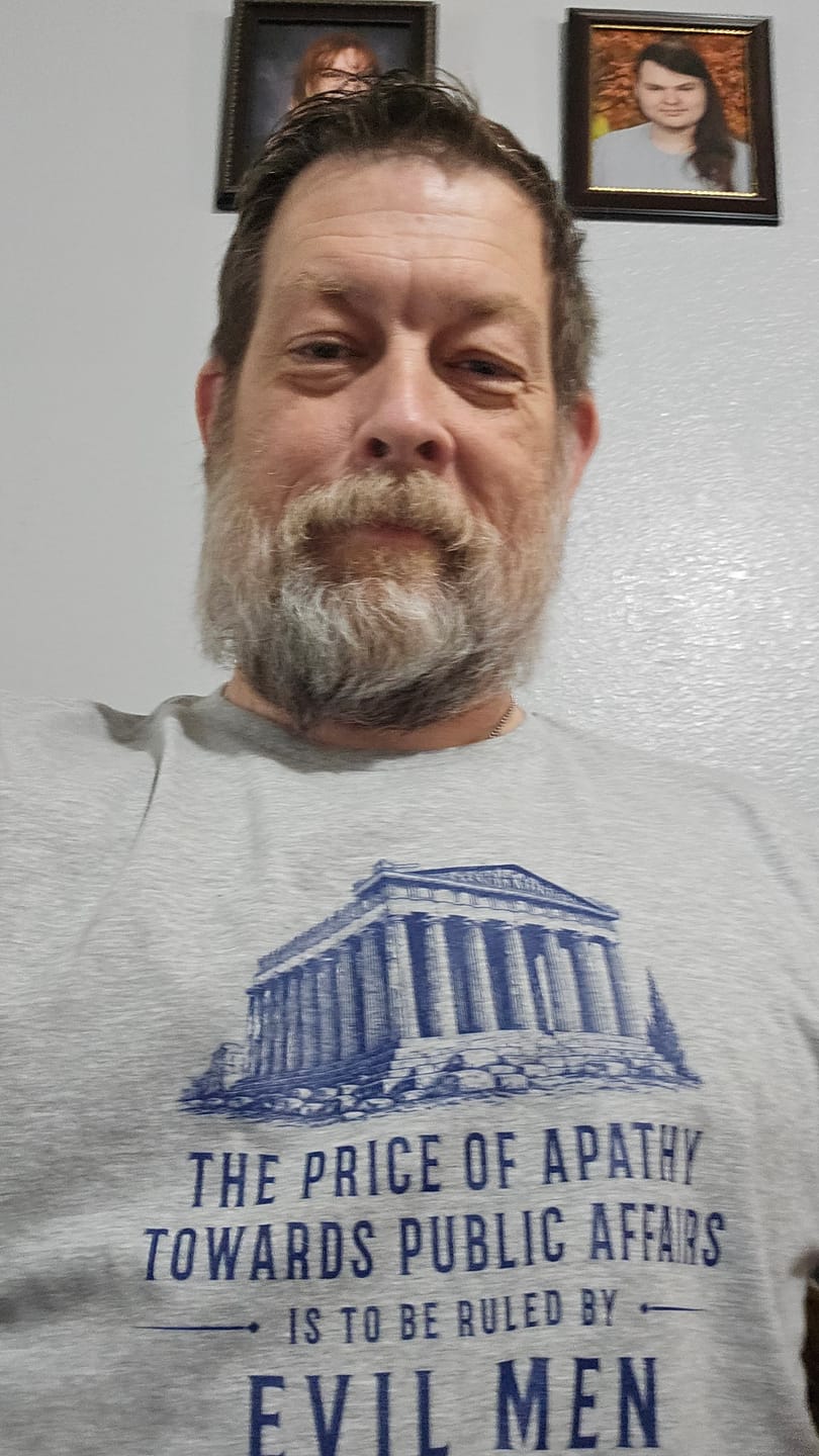 Customer photo review of Plato Quote Price of Apathy T-Shirt