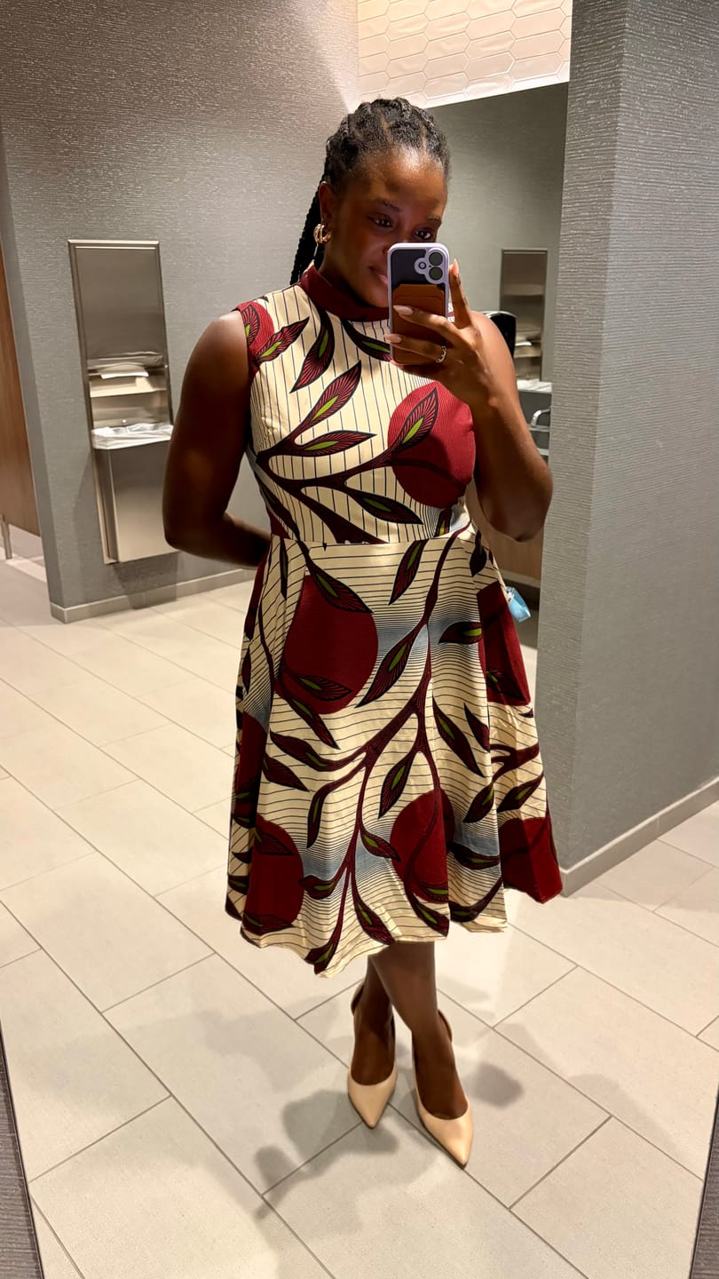 Customer photo review of ZURI AFRICAN PRINT SLEEVELESS HIGH NECK MIDI DRESS [RED]