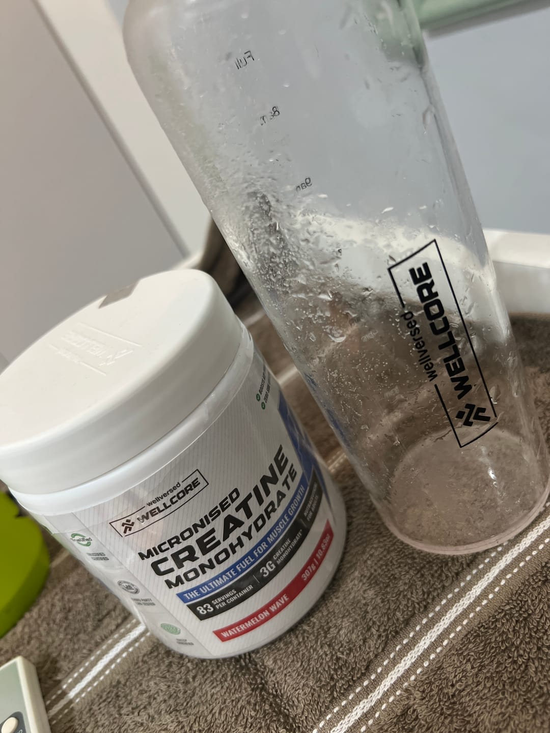 Customer photo review of Wellcore - Micronised Creatine Monohydrate (83 Servings, Watermelon Wave ) + Premium Glass Bottle