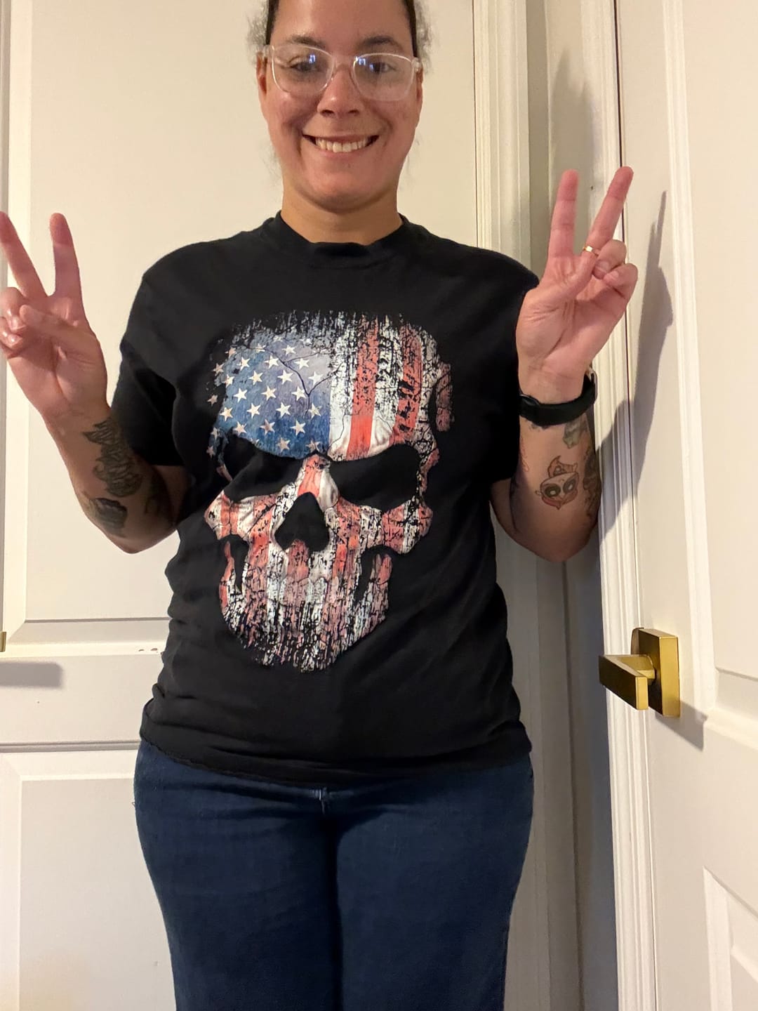 Customer photo review of USA Flag Skull T-Shirt