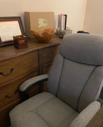 Customer photo review of Homrest Ergonomic Reclining  Massage Office Chair with Breathable Fabric Light Gray