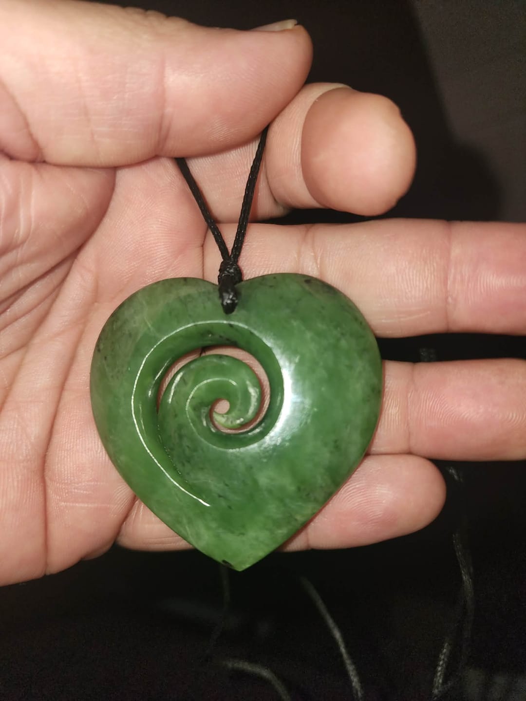 Customer photo review of Genuine NZ Greenstone 5cm Heart Koru Necklace