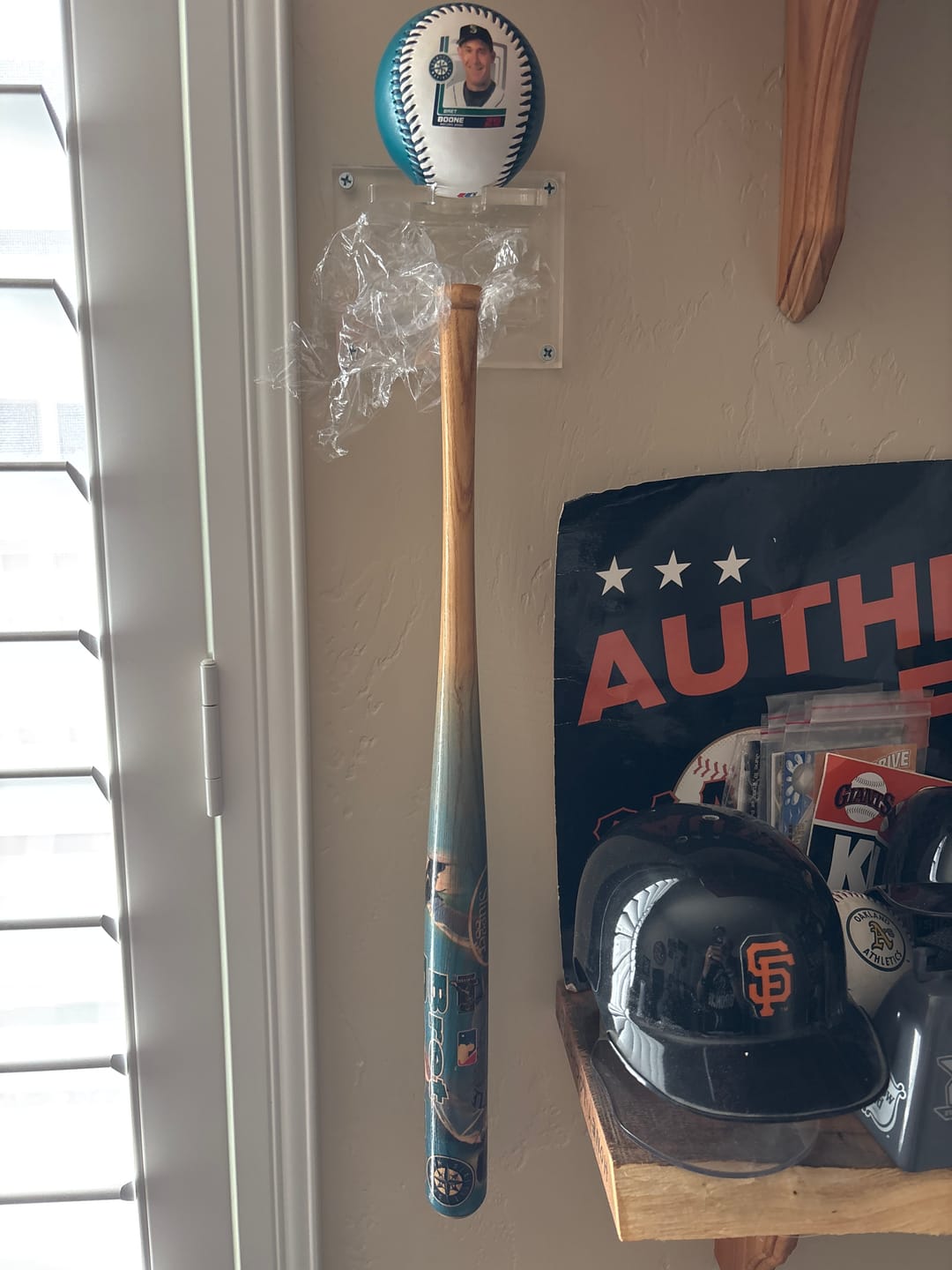 Customer photo review of Acrylic Wall Mounts and Display Stands for Mini Baseball Bat (Medium, Regular or Large Size Mini)