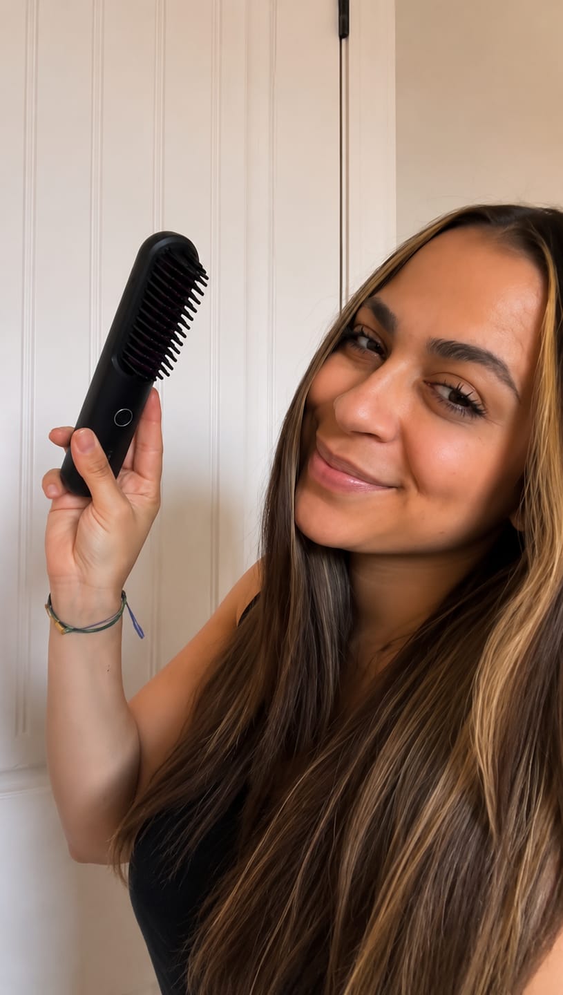 Customer photo review of Brosse Lissante Chauffante Portable