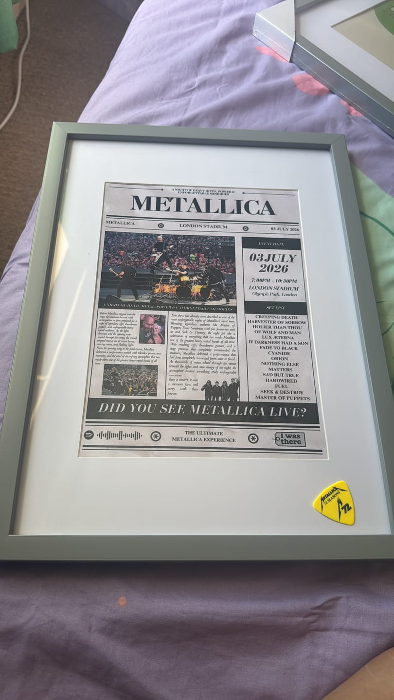 Customer photo review of Metallica - Personalised Newspaper Style Concert Poster