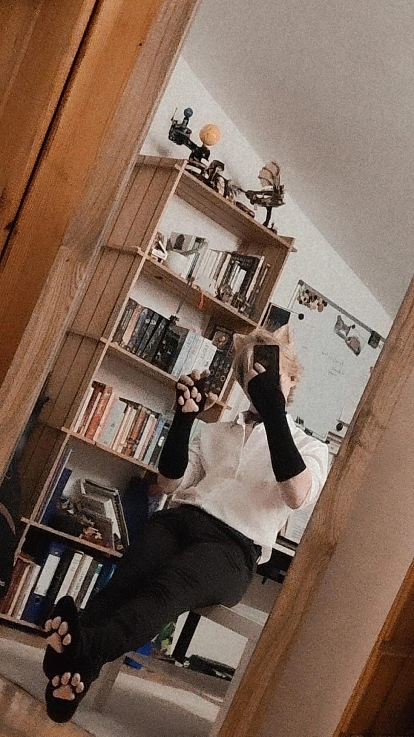 Customer photo review of ToeBeanies Black Thigh-High Socks