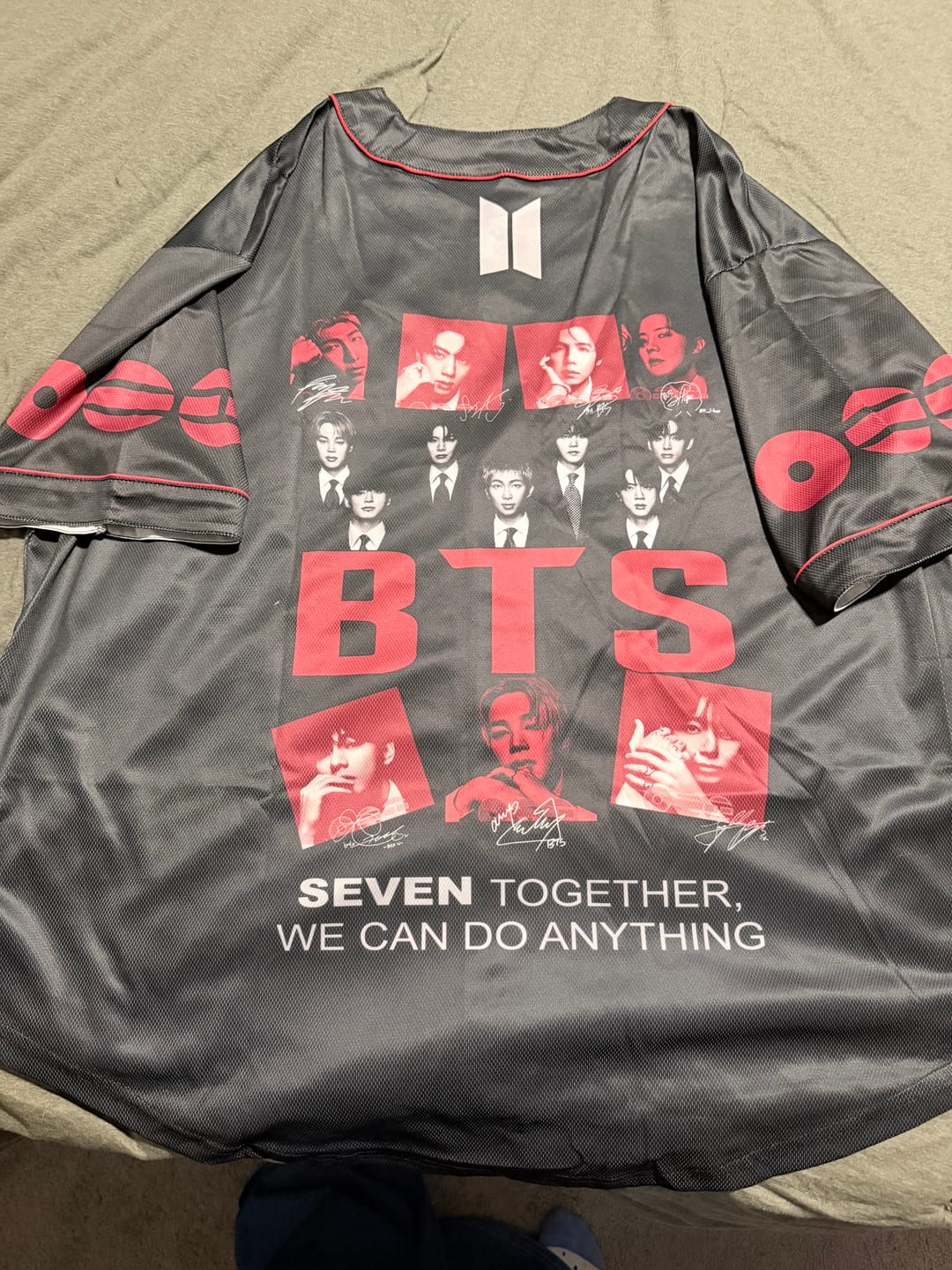 Customer photo review of BTS Tour Seven Togehther We Can Do Anything Baseball Jersey