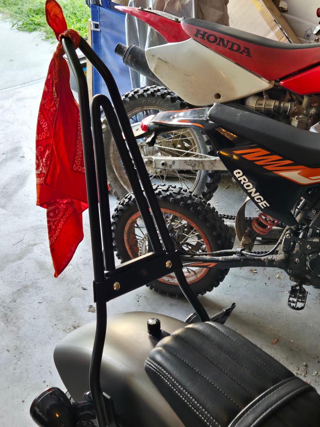 Customer photo review of Iron Born Blade 25" Sissy Bar for Wide Seat w/ Foldable Rack for Harley Softail Street Bob FXBB Matte Black