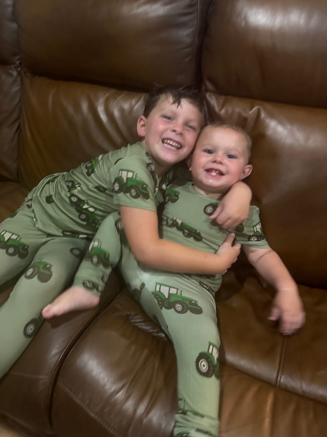Customer photo review of Classic Green Tractor Toddler/Youth Bamboo Pajama Set