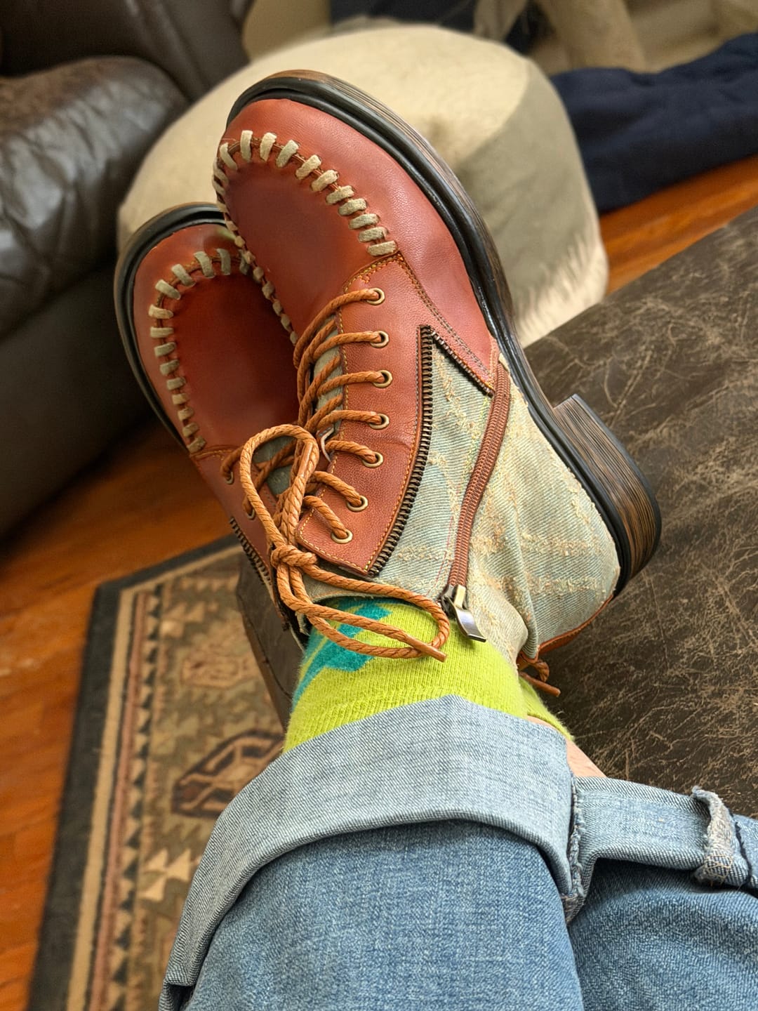 Customer photo review of Vintage Stitching Low Heel Ankle Boots