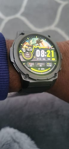 Customer's dark Gard Pro Ultra 3 watch with a vibrant digital face, worn on a person's wrist.