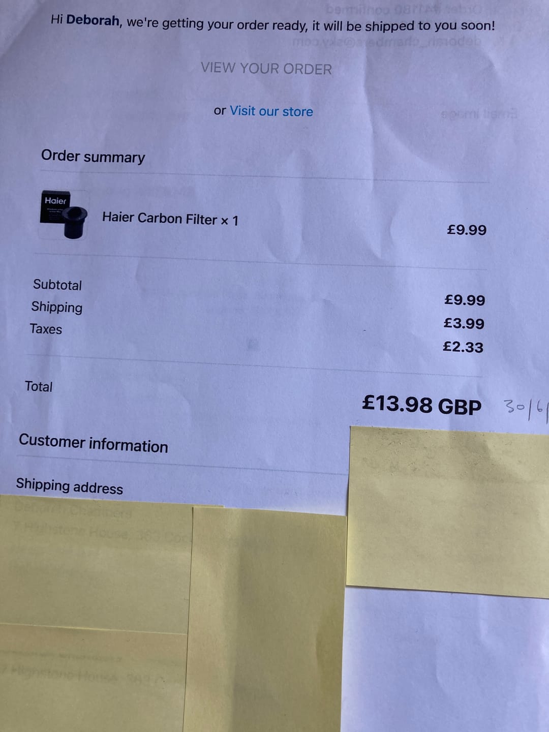 Customer photo review of Haier Carbon Filter