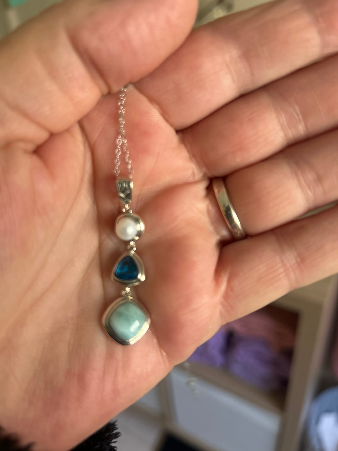 Customer photo review of Silver Larimar Necklace